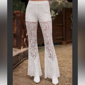 12th Tribe White Lace Flare Pants
